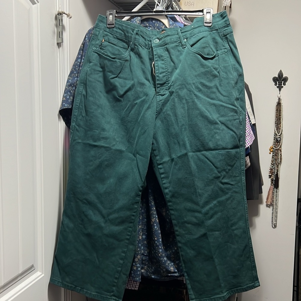 Judy Blue garment dyed wide leg cropped jeans teal emerald size 22W